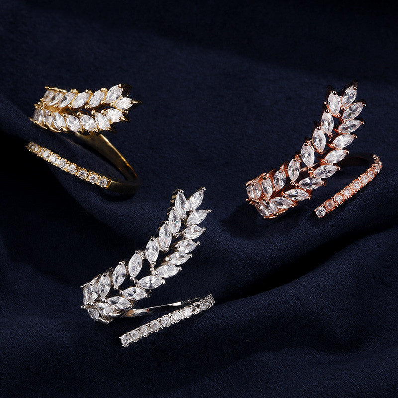 Womens Zircon Inlaid Geometric Copper Gold Plated Ring For Ladies Elegant Everyday Jewelry Accessory Spark Joy