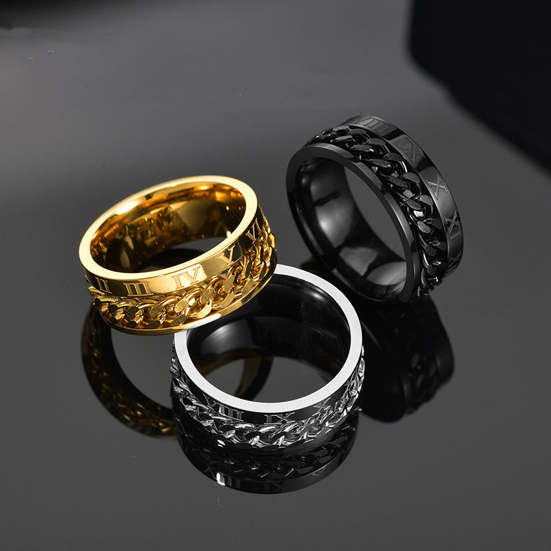 Stainless Steel Mens Ring Black Gold Durable Modern Design