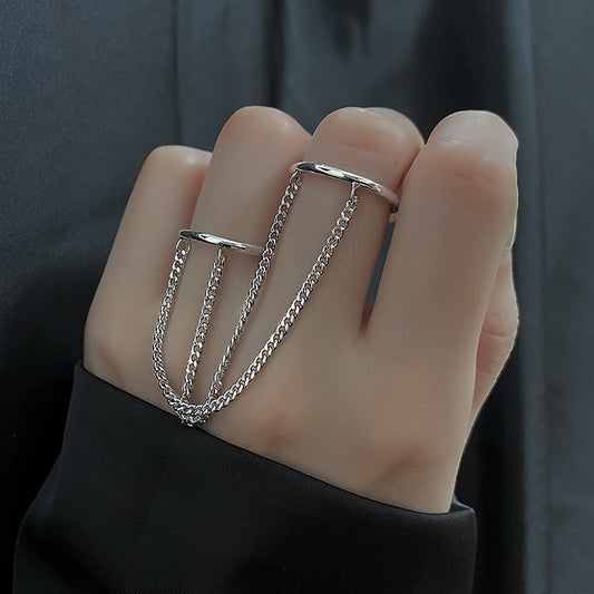 Womens Geometric Double Ring Copper Chain Ring Korean Fashion Jewelry Gift For Her Unique Elegant Gift For You