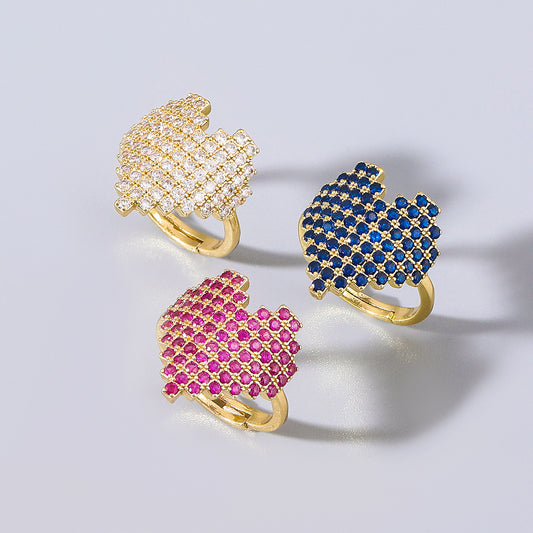 Women's Heart Ring with Micro Diamond Inlay Copper Alloy Ring Heart Shape Ring For Women Fashion Jewelry White Red and Blue Ring