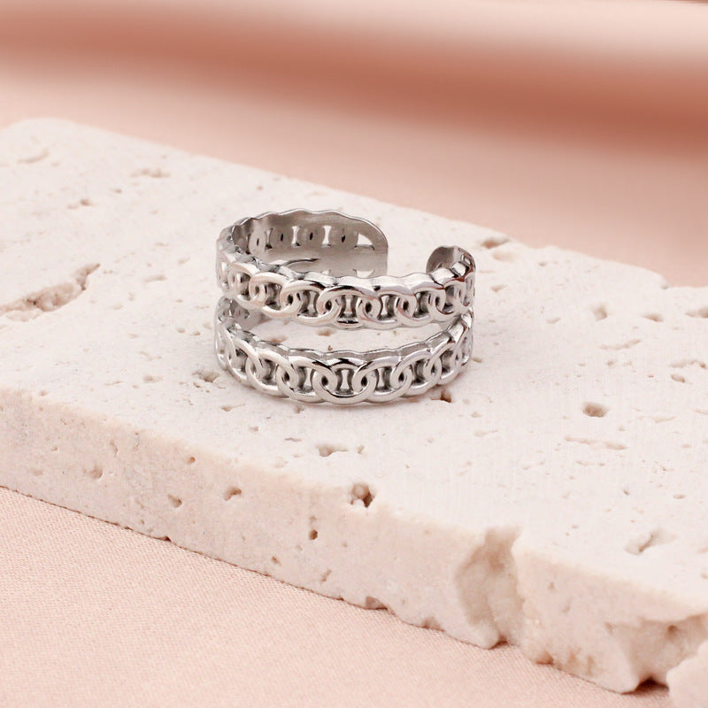 Titanium Steel Adjustable Openwork Ring Vintage Palace Style Geometric Ring For Women Fashion Jewelry Style Edition