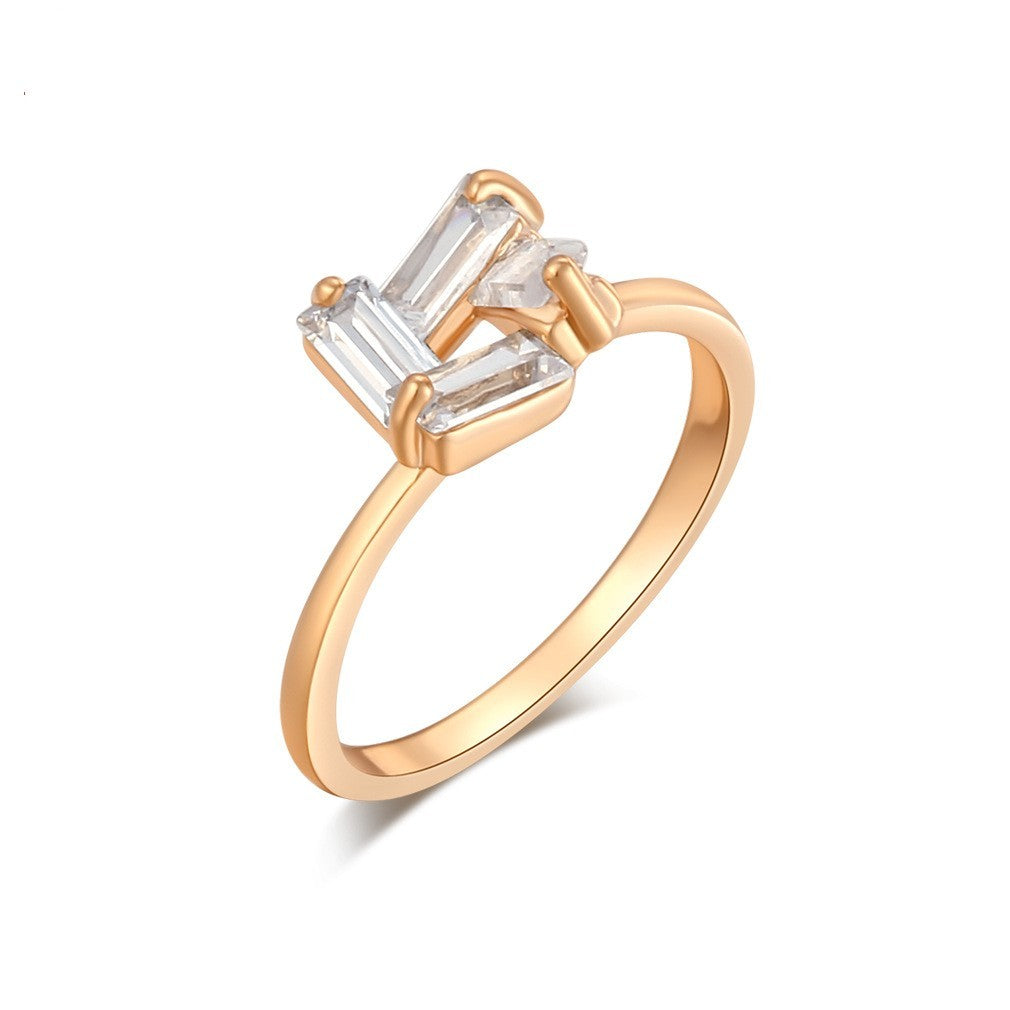 Gold Plated Zircon Ring Electroplated Copper Banding Jewelry For Everyday Wear With New Sparkling White Zircon