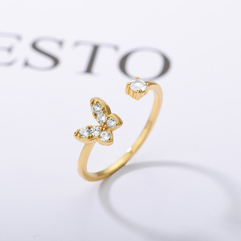 Womens Adjustable Butterfly Ring Open Copper Ring In Gold Tone Or Silver Tone Electroplated Butterfly Elements