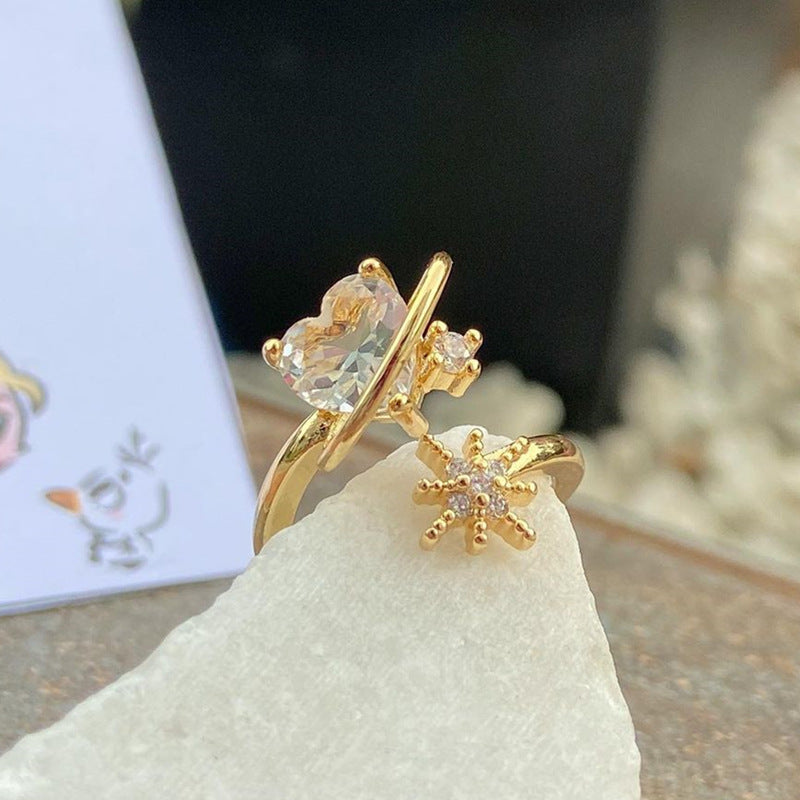 Heart Shape Zircon Ring For Women Alloy Jewelry Gift