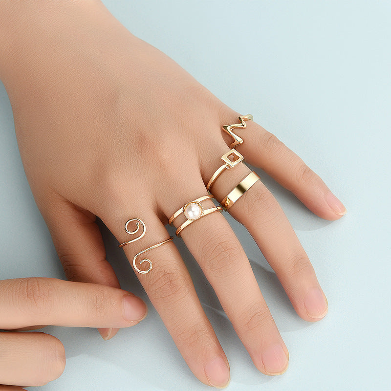 Geometric Alloy Ring Set for Women, Anniversary Electroplated Knuckle and Stacking Fashion Rings Jewelry Gift