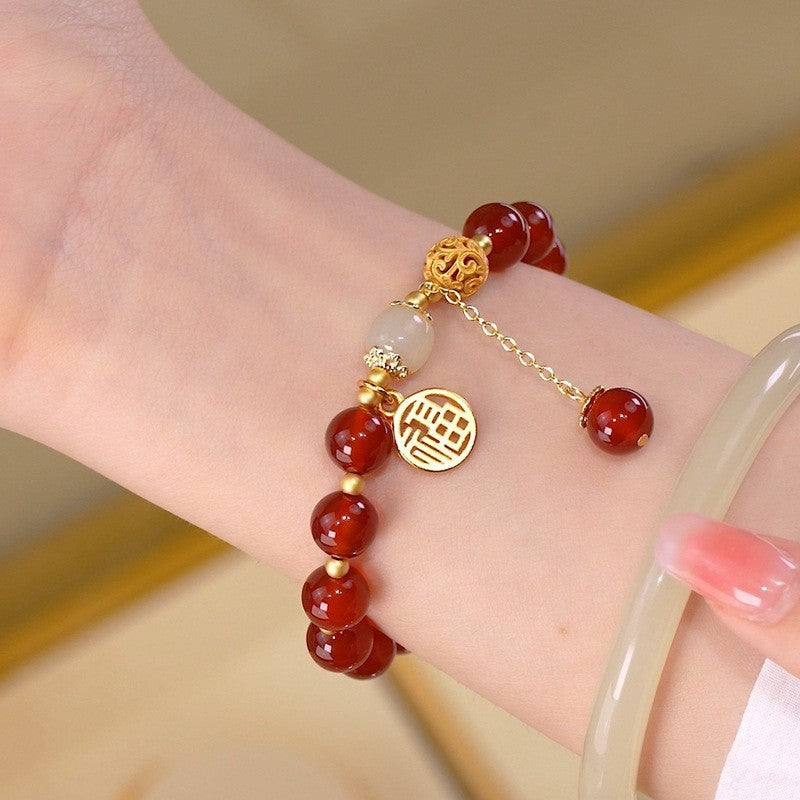 Beaded Vintage Electroplated Alloy Bracelet With Geometric Circle Triangle Wave Dot Charms Fashion Jewelry Art