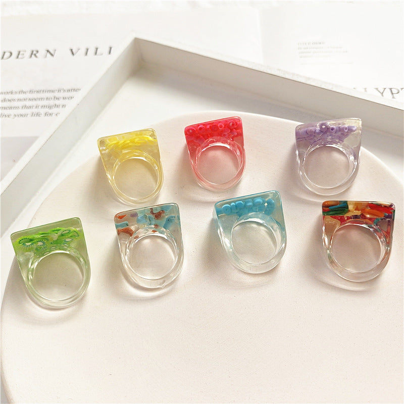 Unisex Acrylic Rings With Transparent Resin And Fruit Design Square Fashion Jewelry Gift For Women For Everyday Wear