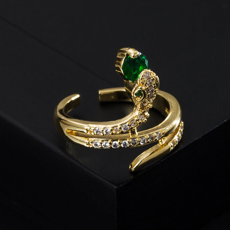 Womens Gold Plated Snake Ring Adjustable Copper Fashion Jewelry Unique Design Micro Mounted Craftsmanship Everyday Wear
