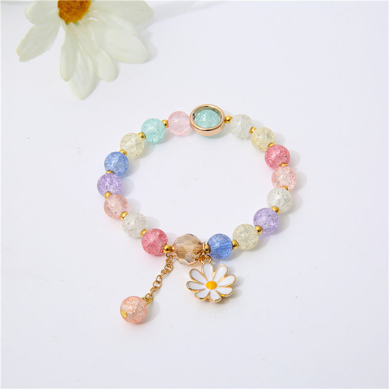 Womens Flower Bracelet Handmade Artificial Crystal String Daisy Bracelet Fashion Travel Gift Bracelet Colorful