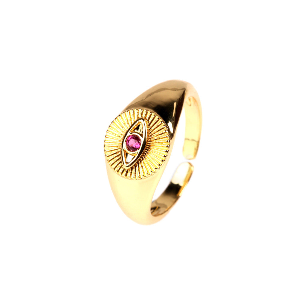 Geometric Eye Design Ring 18K Gold Plated Copper Adjustable Opening Band Geometric Statement Jewelry For Everyday Wear