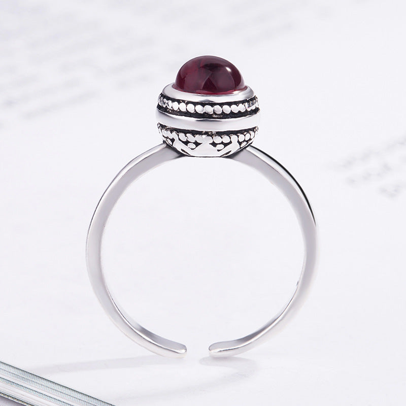 Womens Adjustable Coppery Ring With Red Agate Inlay Geometric Silver Plated Finish Jewelry Everyday Essentials