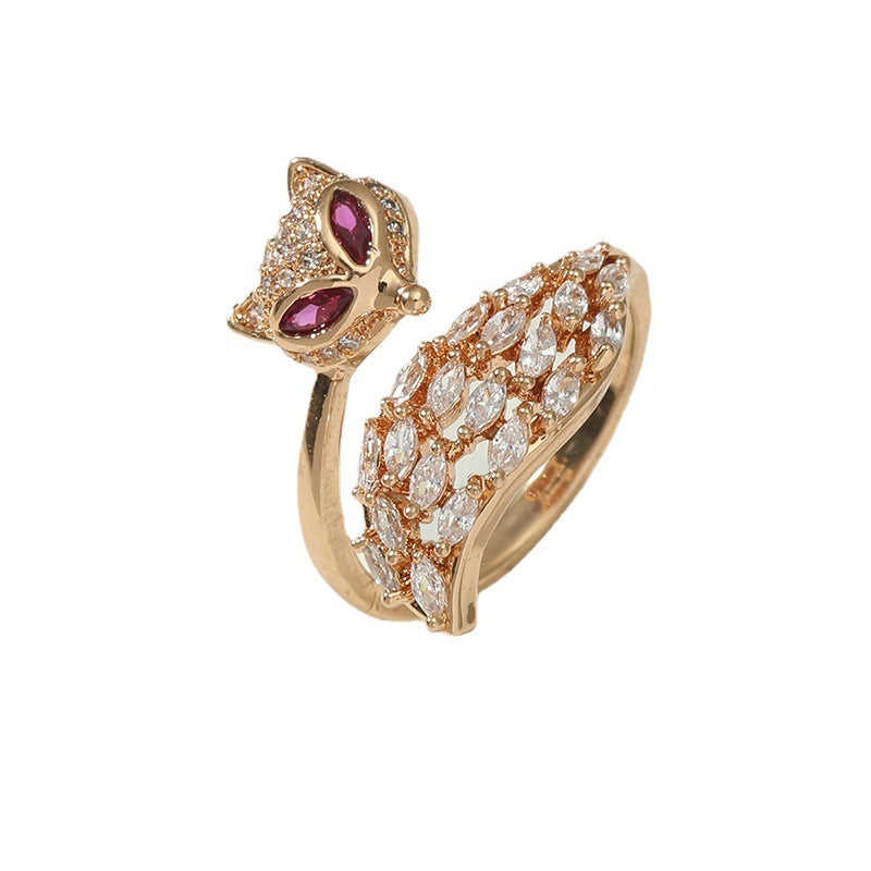 Golden GeometricTail Ring for Women with Adjustable Opening and AAA Zircon Inlay Elegant Electroplating Finish