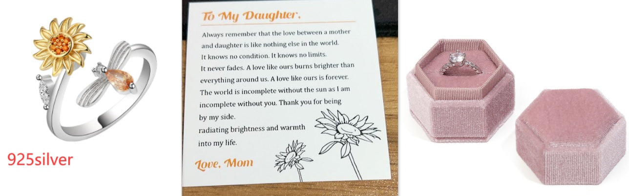 Rotating Sunflower Geometric Silver Ring Electroplated