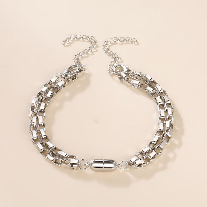 Couple Magnetic Bracelets Matching Set Geometric Alloy Hand Chain Jewelry for Couples Friendship Gift for Lovers