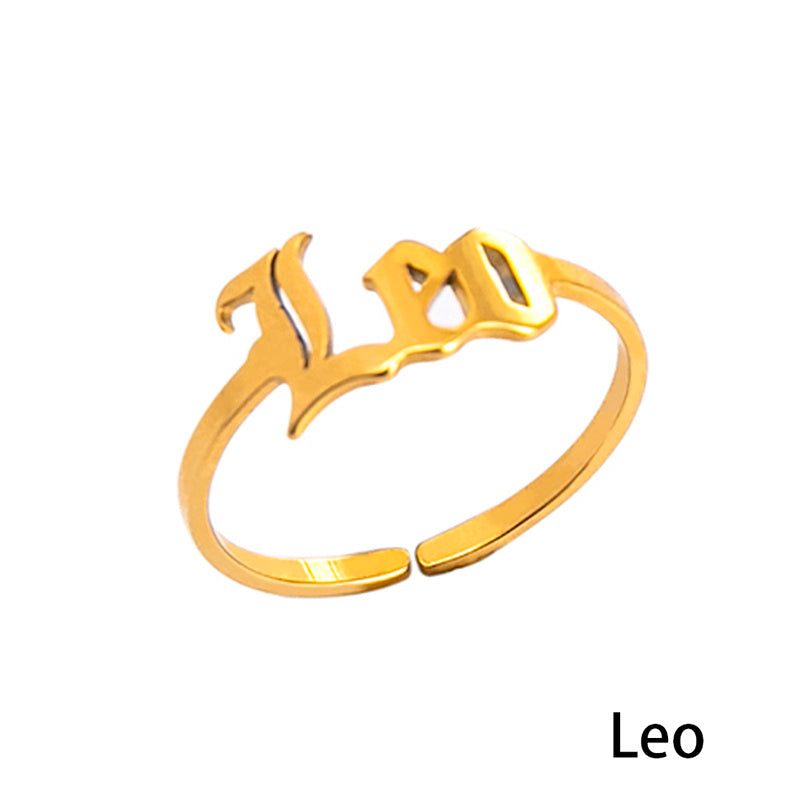 Stainless Steel Zodiac Sign Open Ring Adjustable Gold Letter Initial Ring for Women Lightweight Everyday Spark