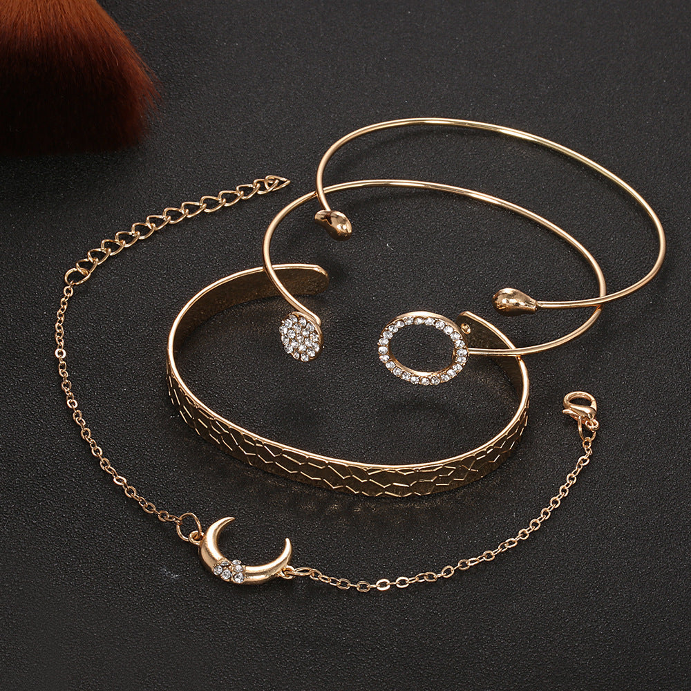 Gold Bracelet Set of 4 for Women Crescent Alloy Electroplated Fashion Jewelry Gift for Her Elegant Gift For Her