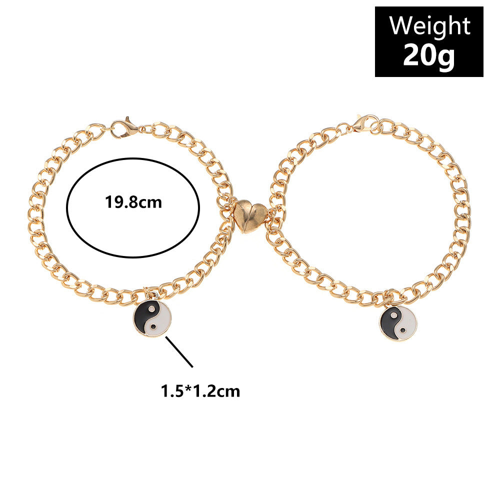 Womens Geometric Alloy Magnetic Bracelet Set Electroplate Black and White Love Design Fashion Jewelry Bracelet