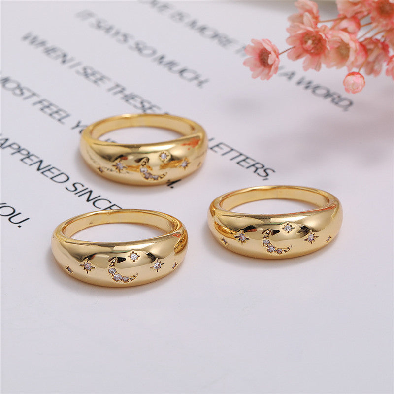 Gold Plated Zircon Ring For Women With Geometric Inlay Durable Fashion Jewelry Hypoallergenic Copper Base Shine