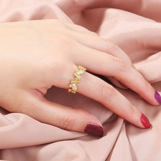 Adjustable Copper Butterfly Ring Gold Tone Trendy European American Style Band For Women And Girls Jewelry Pro