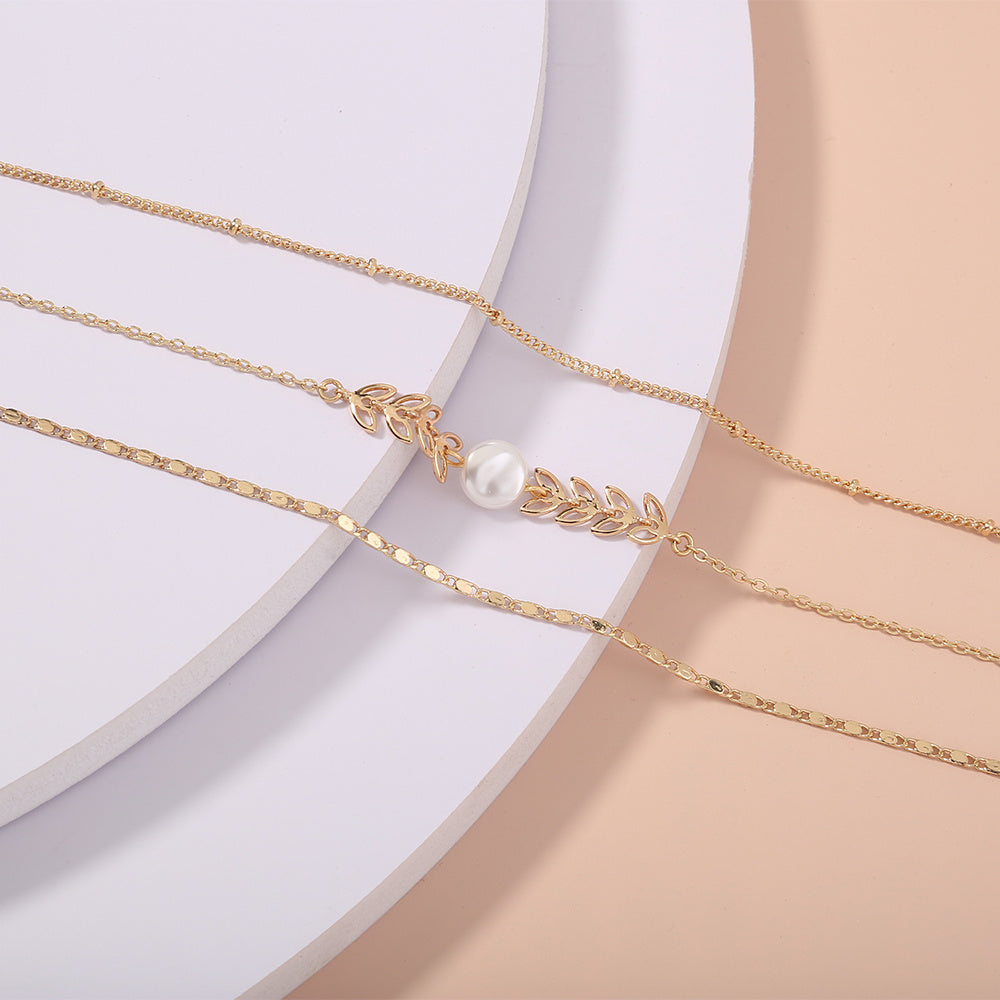 Womens Pearl Bracelet Set Three Piece Multi Layer Electroplated Bangle Zinc Alloy Copper Jewelry Europe Styles