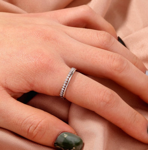 Adjustable Copper Geometric Ring With Micropaved White Zircons Unisex Gift For Weddings Travel And Jewelry Gift