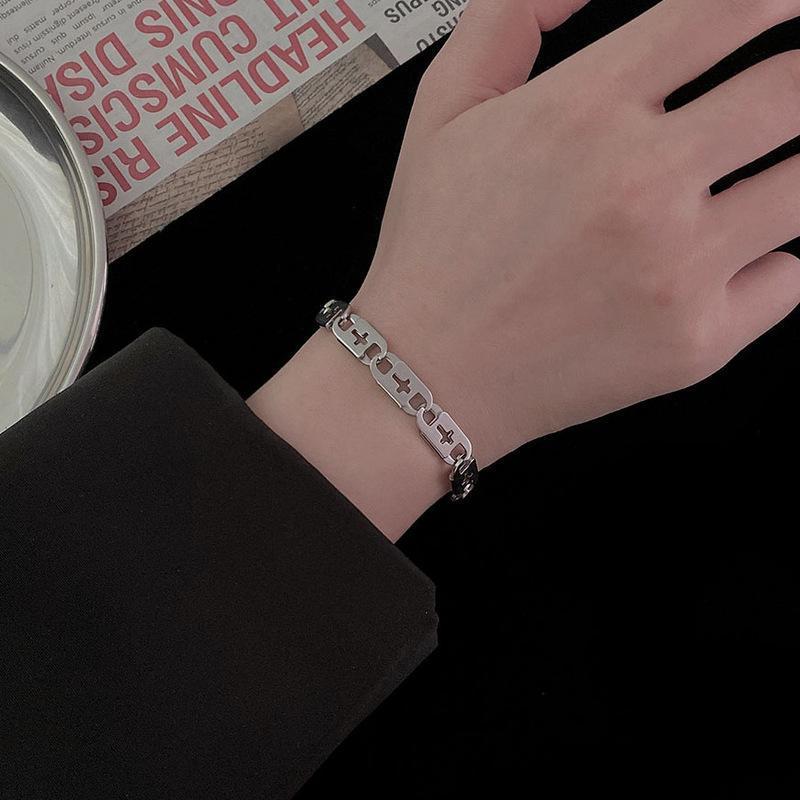 Unisex Titanium Steel Bracelet Hip Hop Geometric Patterned Electroplated Bangle European Design Hollow Jewelry