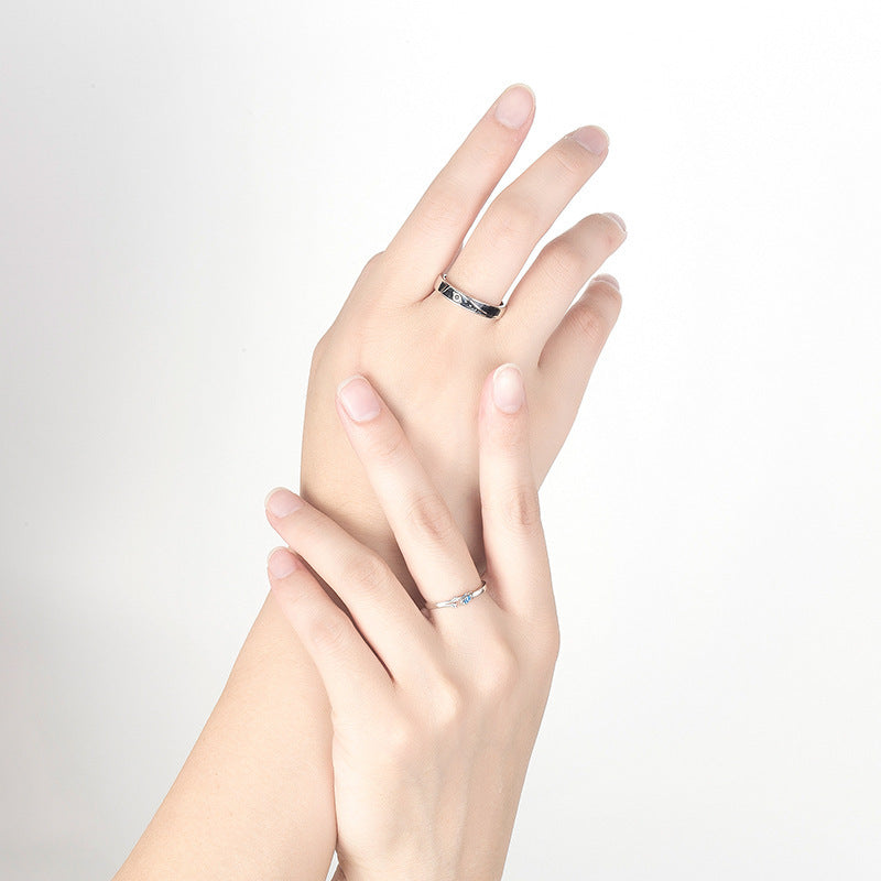 Sterling Silver Couple Rings Dream Planet Matching Promise Rings Adjustable Opening To Him And Her Anniversary