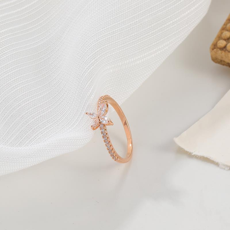 Womens Butterfly Bowknot Ring Rose Gold Copper Adjustable Band Korean Fashion Jewelry Elegant Accessory Trendy