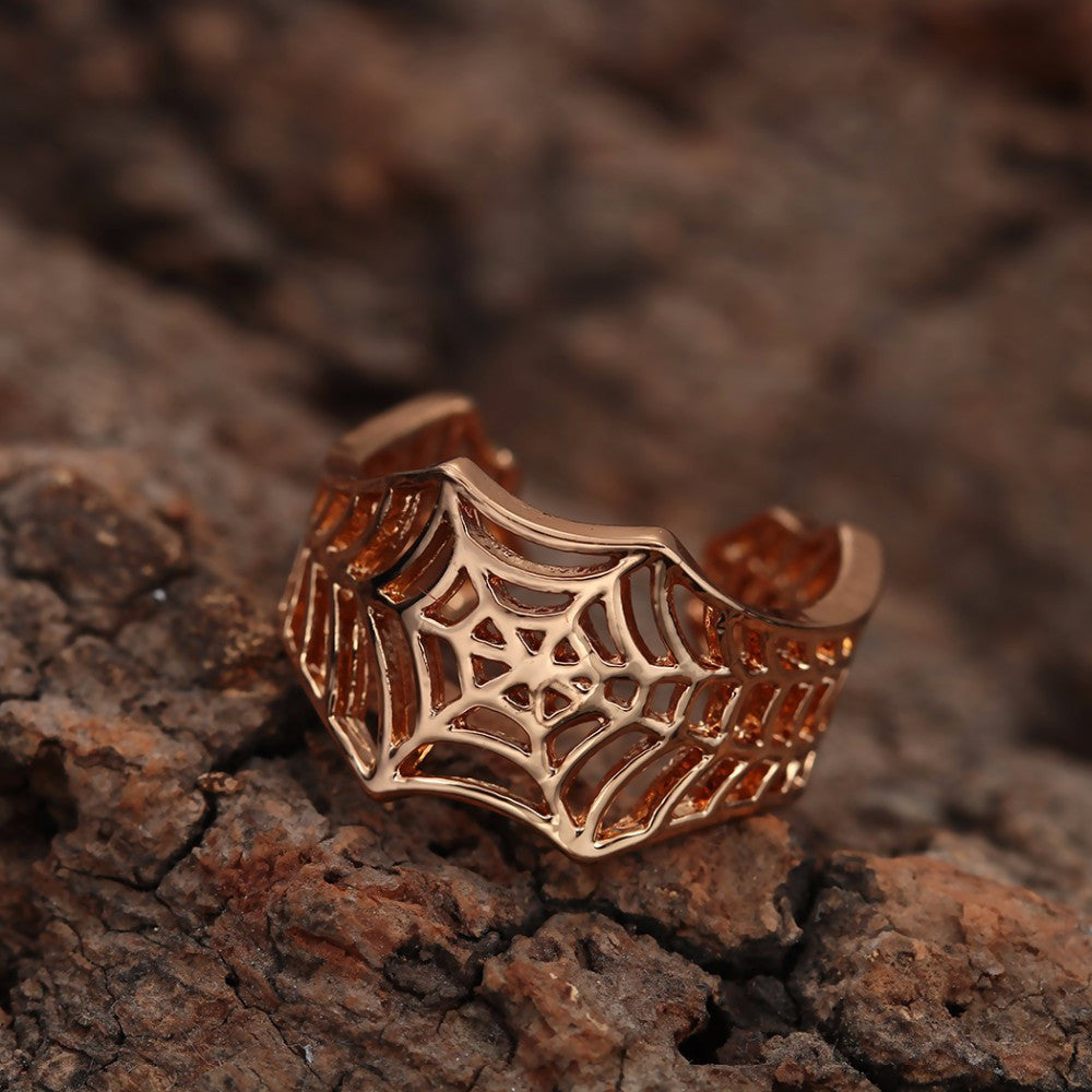 Adjustable Open Ring With Spider Web Cobweb Design In Golden Or Silver Alloy Jewelry Gift Idea For Style Today