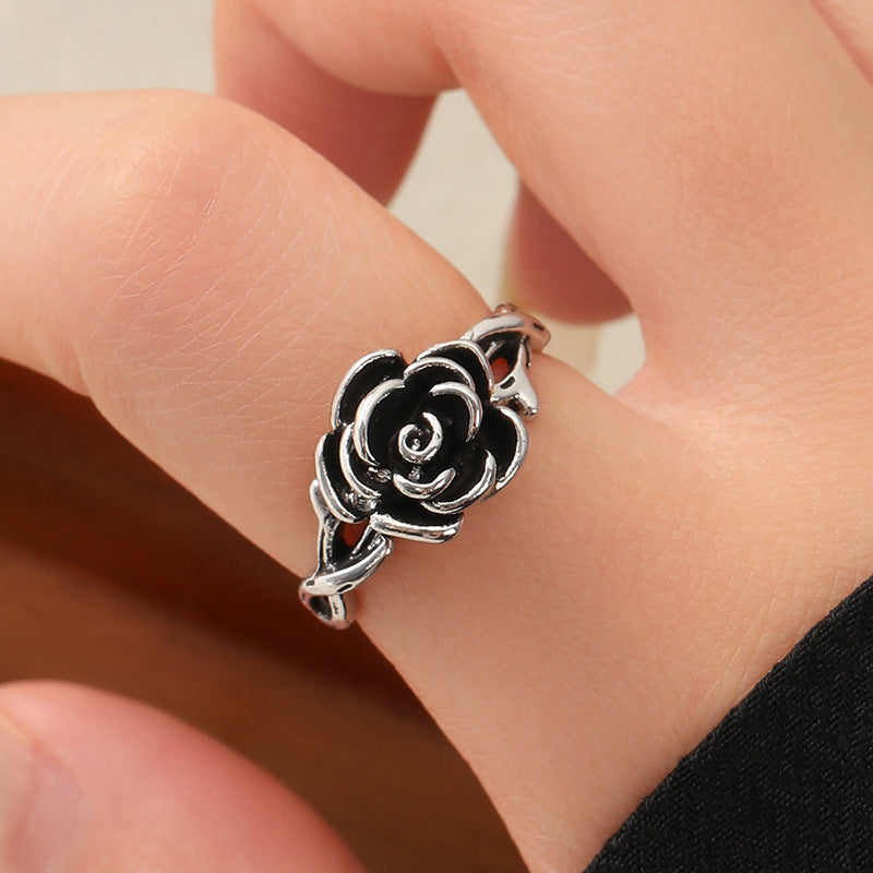 Unisex Open Ring Vintage Flower Electroplated Alloy Adjustable Split Ring Rose And Flower Geometric Shape Design