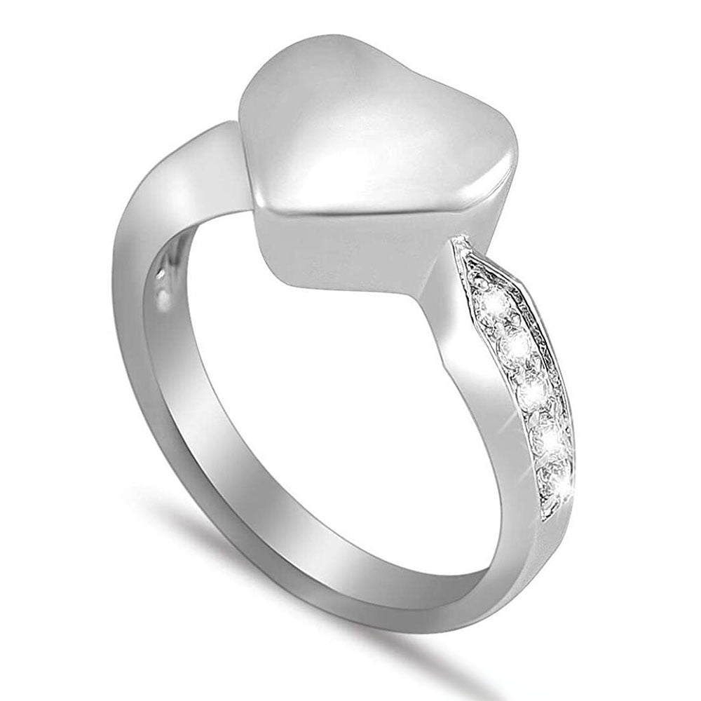 Unisex Heart Ring Stainless Steel Diamond Open Heart Shape Jewelry Elegant Classic Designer Gift for Men Women
