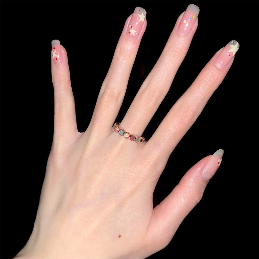 Womens Adjustable Open Ring Rainbow Tourmaline Geometric Copper Ring Electroplated Special Special Jewelry Ring