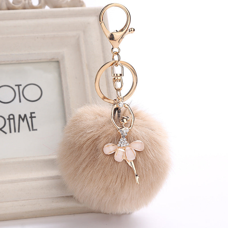 Car Keychain Pendant Simulation Rabbit Hair Accessory Metal Plush Key Ring Bag Charm Fluffy Colorful Gift Style