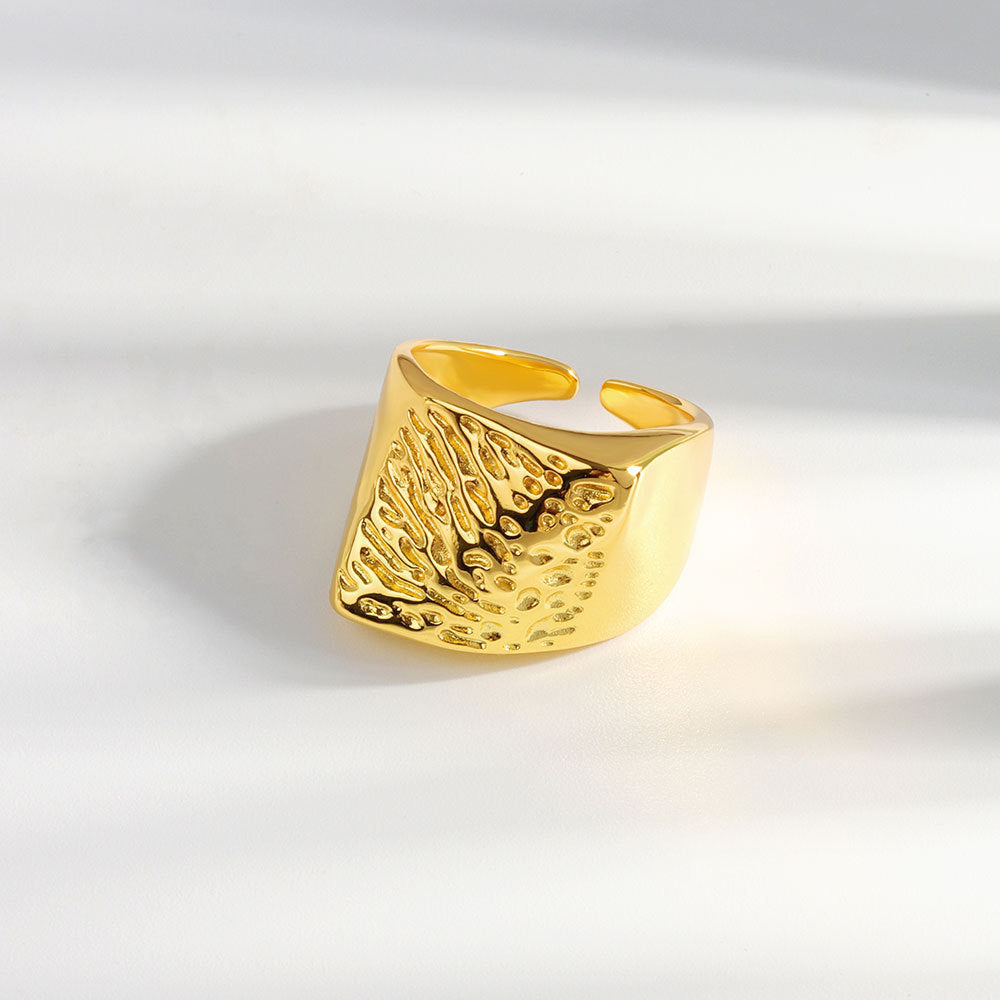 Womens Adjustable Copper Ring With Irregular Texture Geometric Design Ring Trendy Unique Electroplated White Gold