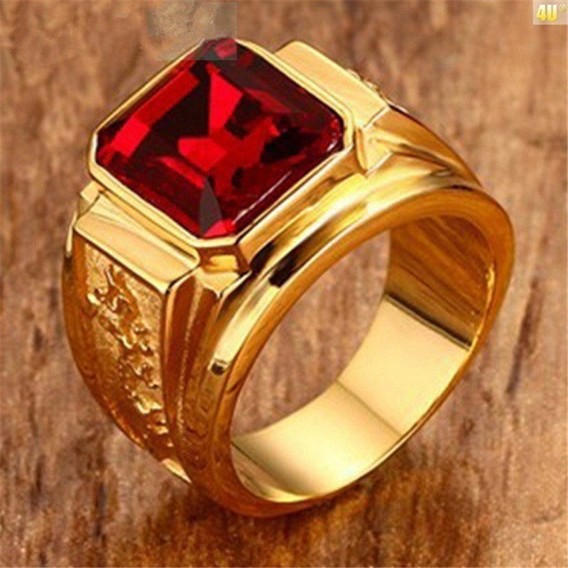 Mens Alloy Ring With Inlaid Artificial Gems Vintage Geometric Design European American Fashion Band Trendy Ring