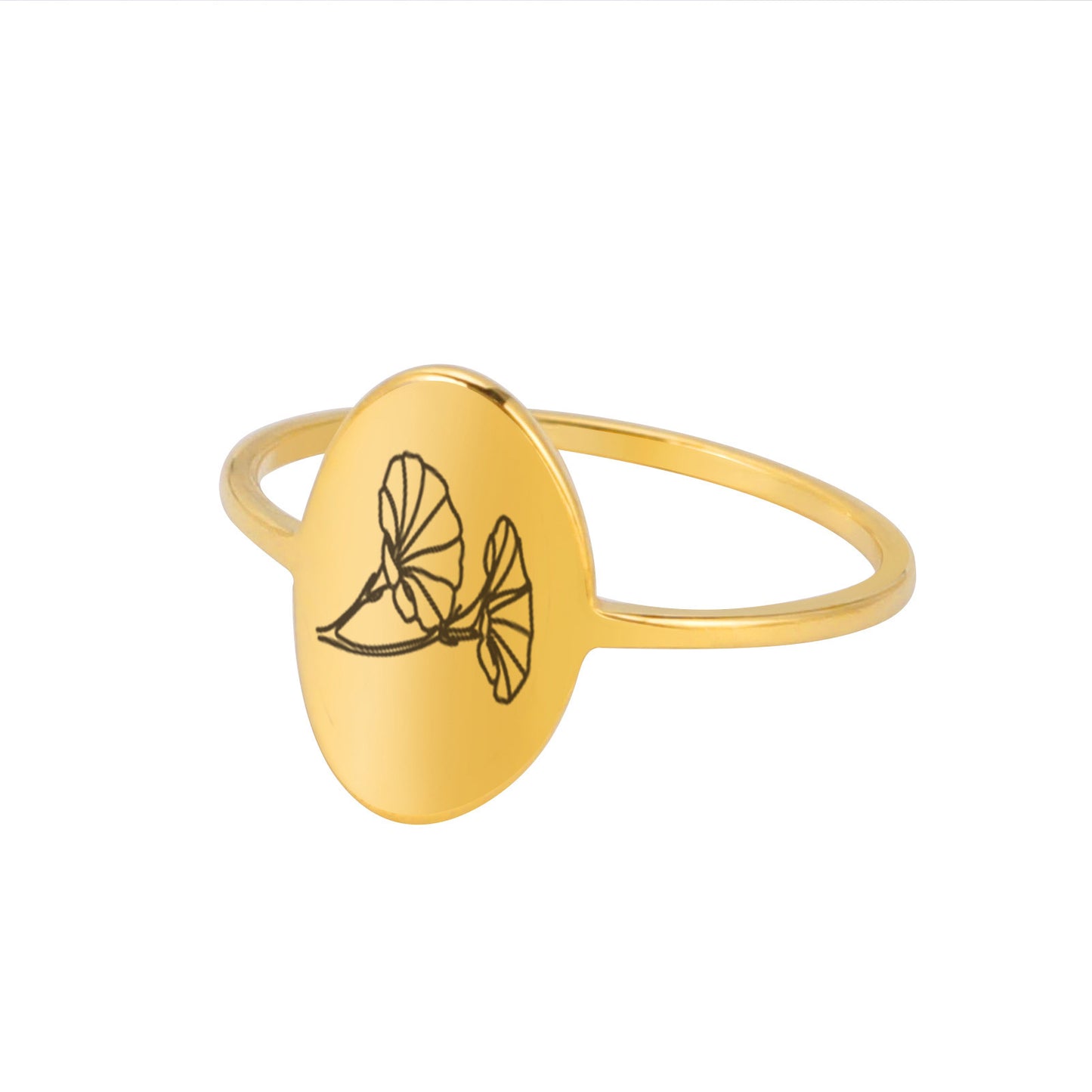 Stainless Steel Flower Ring Luster Gold Electroplated Elegant Floral Design with Intricate Detailing for Women