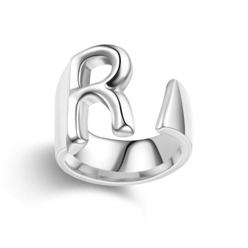 Unisex Adjustable Initial Letter Ring Silver Electroplated Metal Jewelry For Women And Men With Timeless Shine