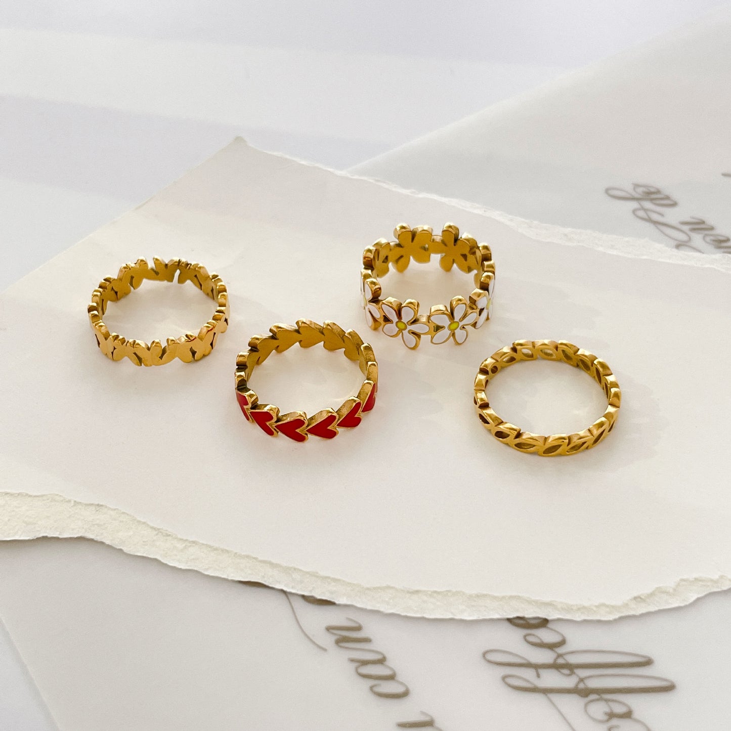 Titanium Steel Ring Butterfly Hollow Leaves Epoxy Geometric Design Fashion Jewelry Gift For Women Elegant Gift