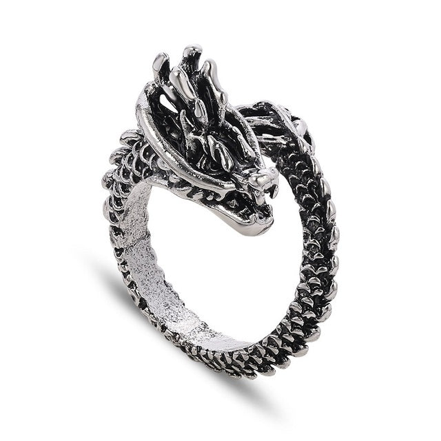 Womens Fashion Rings Set Retro Punkish Gothic Snake Dragon Animal Design Adjustable Alloy Rings Silver Jewelry