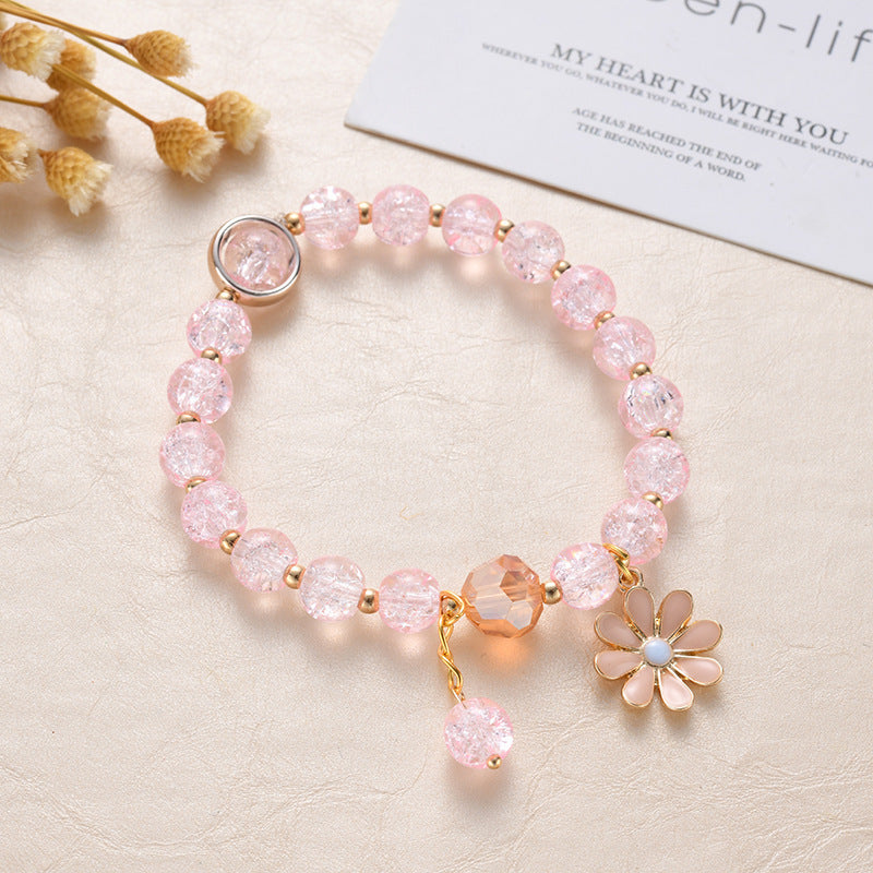 Girls Cute Bracelet With Plant Flower Plus Crystal Design Korean Beads Adjustable Childrens Bracelet 14cm 20cm