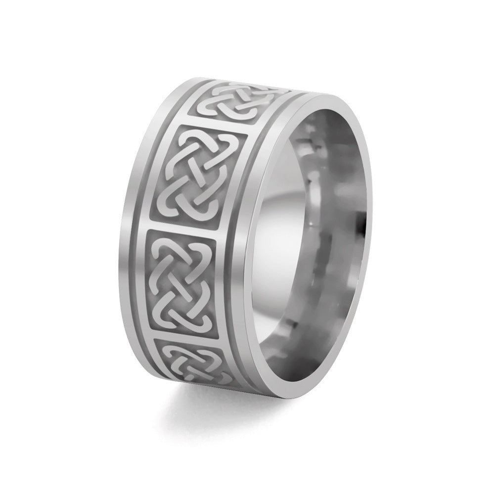 Spacer Square Celtic Knot Ring Unisex Fashion Titanium Steel Electroplated Finish Blackened Steel GoldFinishes
