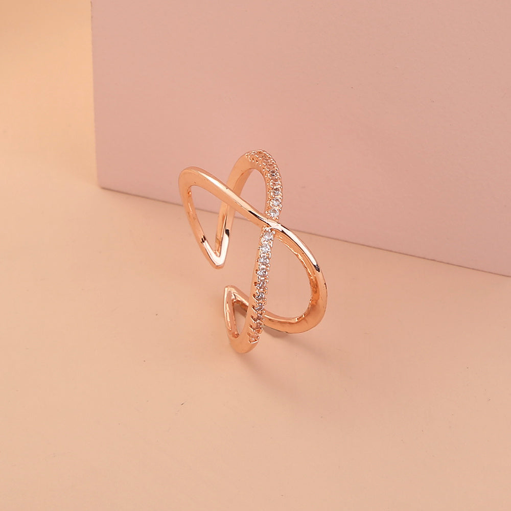 Zircon Cross Brass Ring Adjustable Copper Plated Europe America Style Fine Jewelry Everyday Wear For Any Style