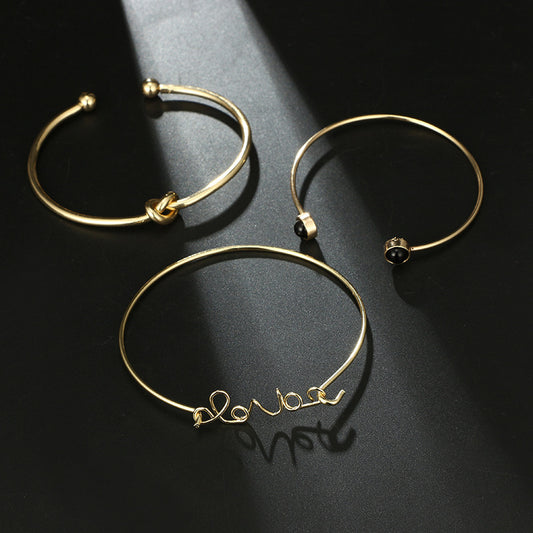 Golden Electroplated Triangle Bracelet Set Three Piece Alloy Jewelry For Women European Style Fashion Accessories