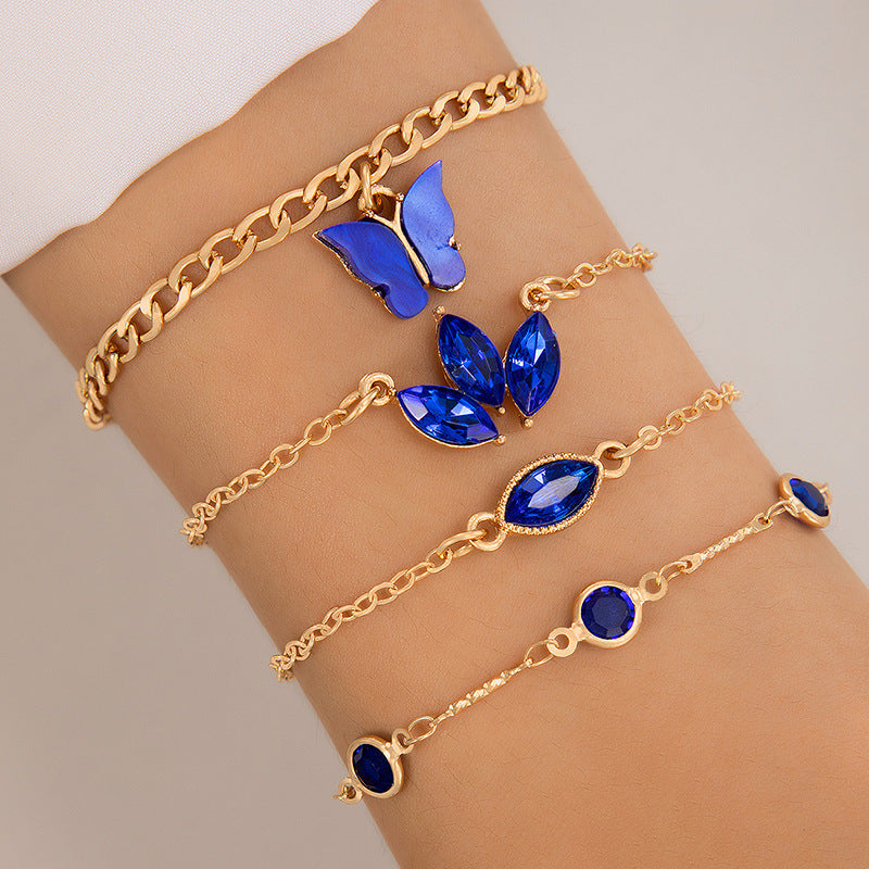Unisex Retro Butterfly Bracelet With Diamond Studded Accents Hollow Four Layer Alloy Zodiac Vintage Collection