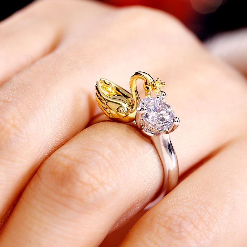 Womens Two Tone Ring Gold Plated Copper Geometric Ring With Zircon Fashion Jewelry Ring For Her Elegant Gift For