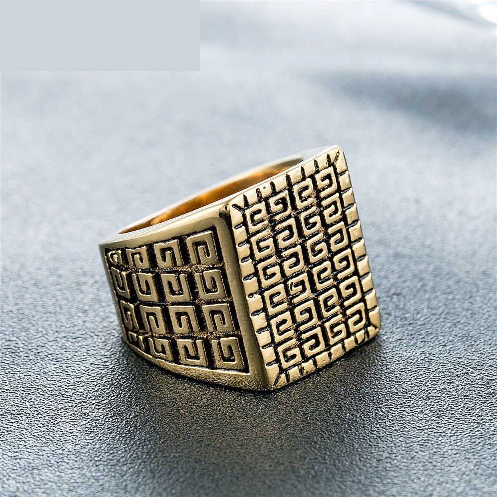 Men's Ring Square Simple Band Stainless Steel Ring European American Retro Ring Steel Color Gold Ring for Men and for Women Minimalist Ring