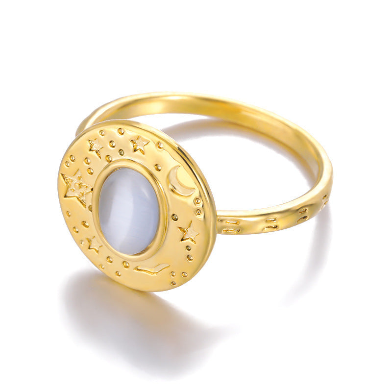 Vintage Crystal Star Moon Ring Oval Jewelry For Her