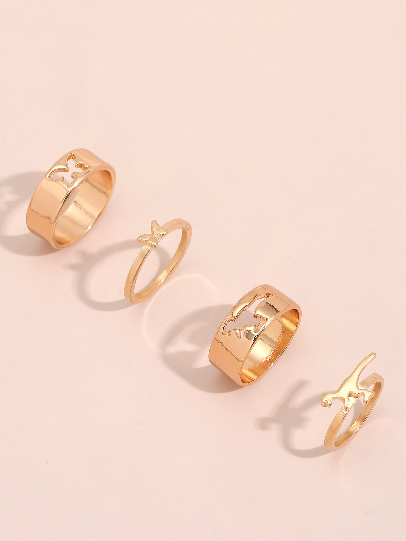 Unisex Butterfly Ring Set Adjustable Open Love Rings Creative Hollow Geometric Zinc Alloy European Style Trend