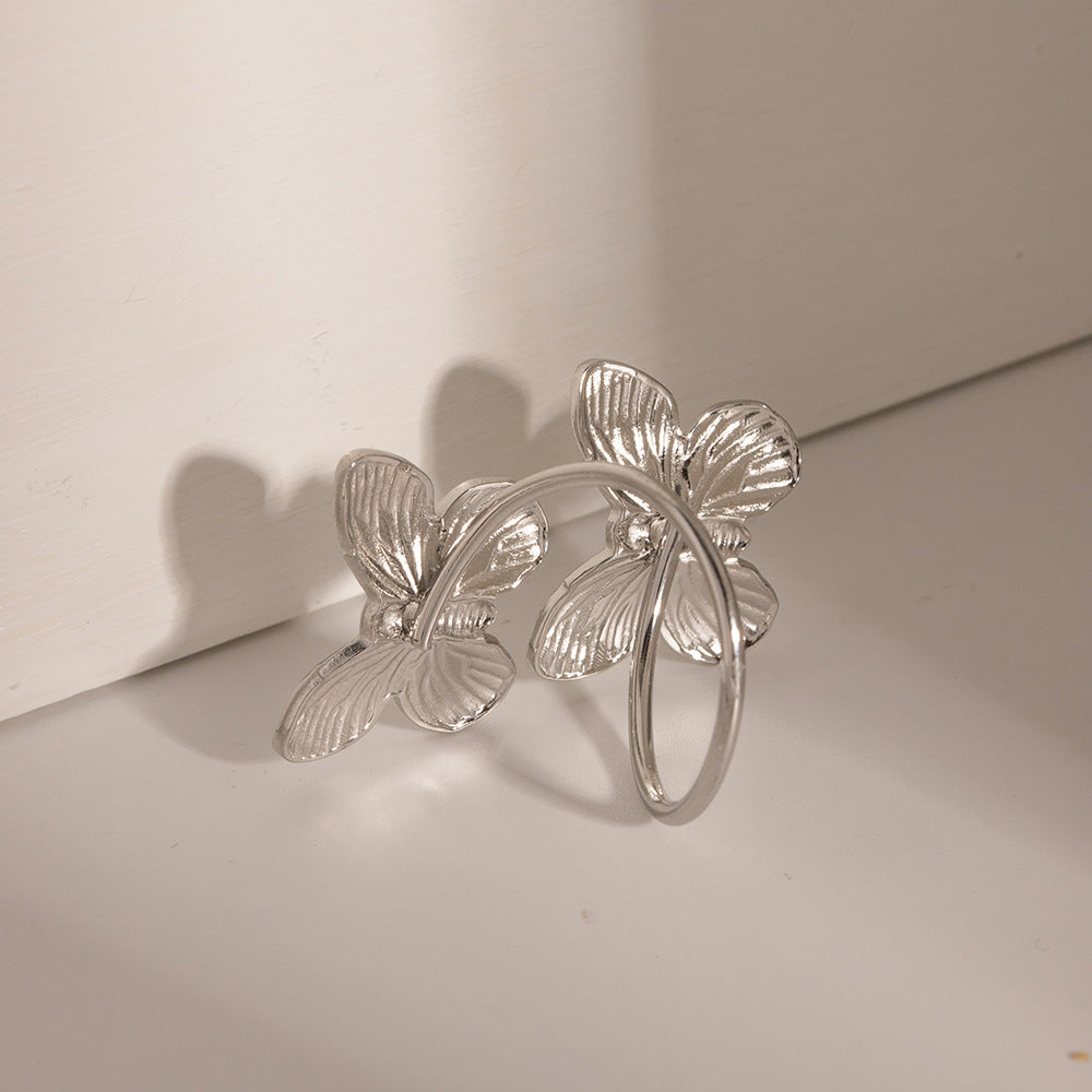 European And American Style Butterfly Ring In Stainless Steel Adjustable Open Band Jewelry For Everyday Styles