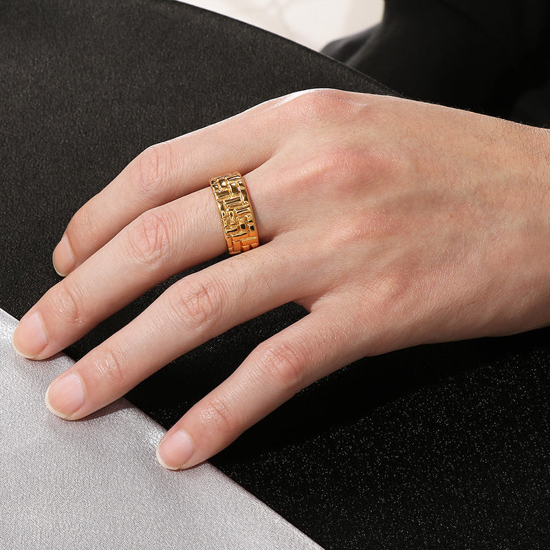 Geometric Round Stainless Steel Mens Ring With Gold Plating For Men Sizes 9 10 11 12 13 Durable Finish Elegant